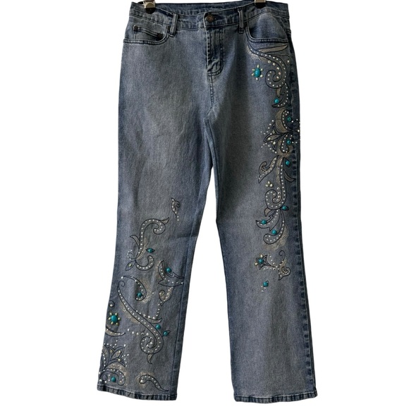 DG2 Diane Gilman Embellished Silver Studs Turquoise Jeans 6P - Picture 1 of 5
